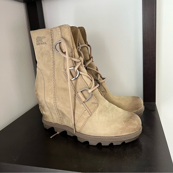 Sorel Joan of Arctic II Boot Lace Up Leather Tan Wedge Winter - Picture 1 of 11